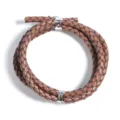 Brown braided leather cord detail showcasing intricate texture and silver metal clasp components. - Width 6mm Hollow Core / Light Coffee