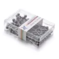 Spilli da sarta in acciaio inossidabile con scatola trasparente per lavori di cucito. - 100 Pezzi/Confezione (Diametro Sfera 3,8 mm Lunghezza Ago 38 mm) / Nero Metallico