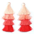 Handgemachter 4-lagiger Gradient-Quastenanhänger in Rot- und Rosatönen für DIY-Schmuck - 4er Pack (ca. 80mm) / Rot Farbverlauf
