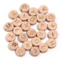 Natural wooden alphabet beads, engraved letter beads for DIY jewelry making, handmade bracelets. - Flat Round Beads / Outer Diameter 15mm Thick 8mm (26 Pieces A-Z Set)