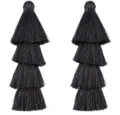 Schwarzer 4-lagiger Polyester Quasten Anhänger für DIY Schmuck, Taschen und Lesezeichen Accessoire. - 4er Pack (ca. 80mm) / Schwarz