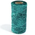 Close-up detail of sparkling green tinsel ribbon roll, perfect for crafts and gift wrapping. - 5x10cm Spool / 200 Yards/Roll (1mm) / Aqua Green