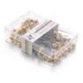 Spilli da sarta in acciaio inossidabile con teste rotonde dorate in una scatola trasparente. - Oro Metallico