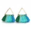 Handgemachte mehrfarbige dreieckige Polyester Quasten Ohrringe DIY Schmuck Zubehör - Dreieck (F7797/F7796/F7795) / Höhe ca. 25 mm / Blaugrüne Serie