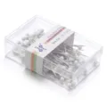 Spilli da sarta in acciaio inossidabile con teste di perle bianche in scatola trasparente. - Bianco