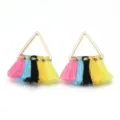 Handgemachte bunte Dreiecks-Quasten-Ohrringe DIY Schmuck Zubehör Materialpaket Anhänger - Dreieck (F7797/F7796/F7795) / Höhe ca. 25 mm / Fluoreszierendes Gelb Schwarz Blau Pink