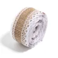 Burlap ribbon roll with white lace trim, perfect for DIY crafts, wedding and gift wrapping. - Style 04