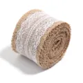Close up of a burlap and lace ribbon roll for DIY crafts, wedding decor and gift wrapping. - Size 8