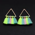 Handgemachte bunte dreieckige Quasten Anhänger DIY Schmuck Zubehör Ohrringe Bastelbedarf - Dreieck / Höhe ca. 25 mm / Fluoreszierendes Grün- & Rosa-Serie
