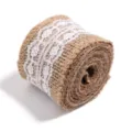 Detailed shot of rustic burlap ribbon roll featuring elegant white lace for DIY crafts and decor. - 5cm / Size 11