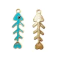 Colgante de espina de pescado esmaltado azul dorado dijes DIY collar accesorios joyería - Estilo Espina de Pescado Esmalte Artesanía Doble Cara (17#)
