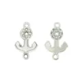 Silver anchor charm connector with sparkling rhinestones and double loops for DIY jewelry - Anchor Style 10#
