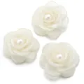 5cm white mesh pearl camellia flower DIY handmade apparel clothing accessories 3pcs - Set of 3 / Beige