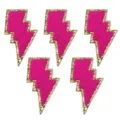 Toppa ricamata a saetta rosa con bordo in paillettes dorate, spugna per vestiti fai-da-te. - Confezione da 10 / Fulmine Rosa Rosso / 4.3cmx7.6cm