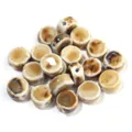 Vista dettagliata di perline piatte tonde in ceramica smaltata per creazione gioielli. - 10 Pezzi/Pack (12mmx6.5mm) / Caffè e Bianco