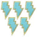 Ricamo ciniglia toppa lampo blu e glitter oro per decorazione vestiti fai da te dettagli. - Confezione da 10 / Fulmine blu lago / 4.3cmx7.6cm