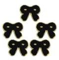 Set di 5 toppe ricamate con fiocco nero e bordo oro termoadesive per vestiti e accessori DIY. - Fiocco / Confezione da 10 / Nero / 7,2*5,7 cm