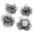 Detailed view of grey organza flower accessories with stamens, perfect for DIY crafts and decor. - 5cm / Gray