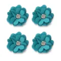 Turquoise fabric flower DIY accessories with rhinestone core for handmade crafts, hair ropes, clothing. - 3.50cm / Lake Blue