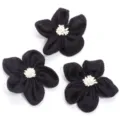 Closeup of handmade black burlap five-petal flower accessory with white stamen details. - With Stamen Style / 3 Pieces/Pack (Approx 7cm) / Black