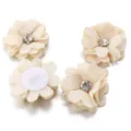 Handmade beige fabric flower accessories with sparkling rhinestones, detailed DIY craft supplies. - 3.50cm / Beige