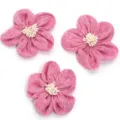 Pink burlap handmade five petal flower DIY accessories detail view for bags and hair clips - With Stamen Style / 3 Pieces/Pack (Approx 7cm) / Pink