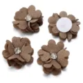 Handcrafted DIY four-petal hemp flower accessories with rhinestone core and felt backing. - 3.50cm / Coffee
