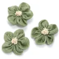 Green faux burlap fabric five petal flower detail for DIY hair accessories and clothing. - With Stamen Style / 3 Pieces/Pack (Approx 7cm) / Green