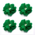 Close-up detail of green four-petal linen flower DIY accessory with rhinestone center. - 3.50cm / Green