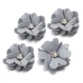 Grey fabric flower detail close up, rhinestone center diy accessory for clothes bags hats. - 3.50cm / Light Gray
