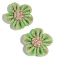 Handmade burlap five-petal flower detail, featuring green mesh and stamen for DIY craft accessories. - Lace Jute Style / 2 Pieces/Pack (Approx. 8cm) / Green
