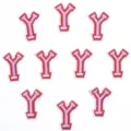Parche bordado de letra Y chenilla termoadhesivo para ropa y bolso de bricolaje - 3cm / Paquete de 10 / Letra Y roja y morada