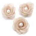 5cm mesh camellia fabric flowers with pearl center for DIY clothing shoes corsage variant. - Set of 3 / Champagne