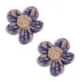 Detailed close-up view of handmade burlap five-petal flower with mesh and woven pistil. - Lace Style / 2 Pieces/Pack (Approx. 8cm) / Sapphire Blue