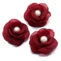 5cm mesh fabric pearl camellia flower DIY handmade garment accessory shoe corsage decor - Set of 3 / Burgundy