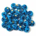 Blue fluffy leopard print pom pom charms with gold loop for DIY jewelry and accessories - 20 Pcs/Pack / Leopard Print Pompoms - Blue