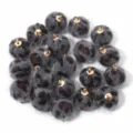 Leopard print faux fur ball charm pendant DIY jewelry accessories fluffy keychain earring parts - 20 Pcs/Pack / Leopard Print Pompoms - Dark Gray
