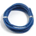 Blue braided leather cord detail closeup, ideal for DIY bracelets, necklaces, and crafts. - 3mm / Blue
