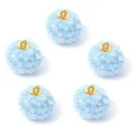 Abalorios pompones azul claro con aros dorados para hacer joyas de bricolaje, pendientes y llaveros. - Bola Rizada de Lana de Cordero (F7010) / Paquete de 5 (Diámetro 30mm) / Azul y Blanco
