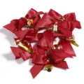 Red satin ribbon bows with gold bells for Christmas party holiday decoration and craft use. - 4cm*7cm / Red Single Bell