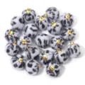 Leopard print plush ball pendant with gold loop for DIY earrings necklace charm accessories - 20 Pcs/Pack / Leopard Print Pompoms - Black & White