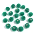 Green faux fur pom poms with golden hanging loops for DIY jewelry keychains and crafts. - 20 Pcs/Pack / Faux Horsehair Dark Green