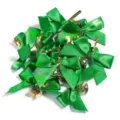 Green Christmas ribbon bows with gold bells for holiday party decor and gift wrapping craft - 4cm*7cm / Green Single Bell Style