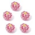 Colgantes de bola de pelo de lana de cordero esponjosa con anillas doradas para joyería DIY. - Bola Rizada de Lana de Cordero (F7010) / Paquete de 5 (Diámetro 30mm) / Rojo Blanco