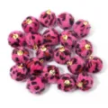 Fuzzy pink leopard print pom pom charms with gold loops for DIY jewelry, earrings, necklaces. - 20 Pcs/Pack / Leopard Print Pompoms - Rose Red