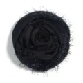 Black fabric rose flower brooch patch, velvet and mesh accessory for garments and bags. - Shiny Black