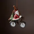 Resin Santa Claus Riding Bicycle Christmas Hanging Ornament Retro Holiday Pendant - Santa on Bicycle