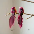 Colorful artificial feather bird ornament for Christmas decor, home and garden hanging props. - Pair / Style E