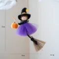 Halloween hanging witch doll decoration with broom and pumpkin, cute festival party prop design. - Purple