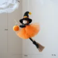 Halloween witch hanging decoration with orange tulle dress, broom and pumpkin pendant. - Orange